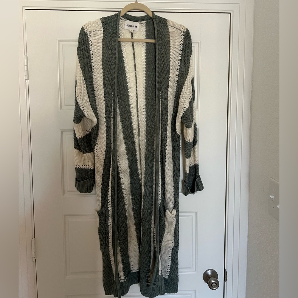 Olive & Oak Green and Cream Striped Cardigan
